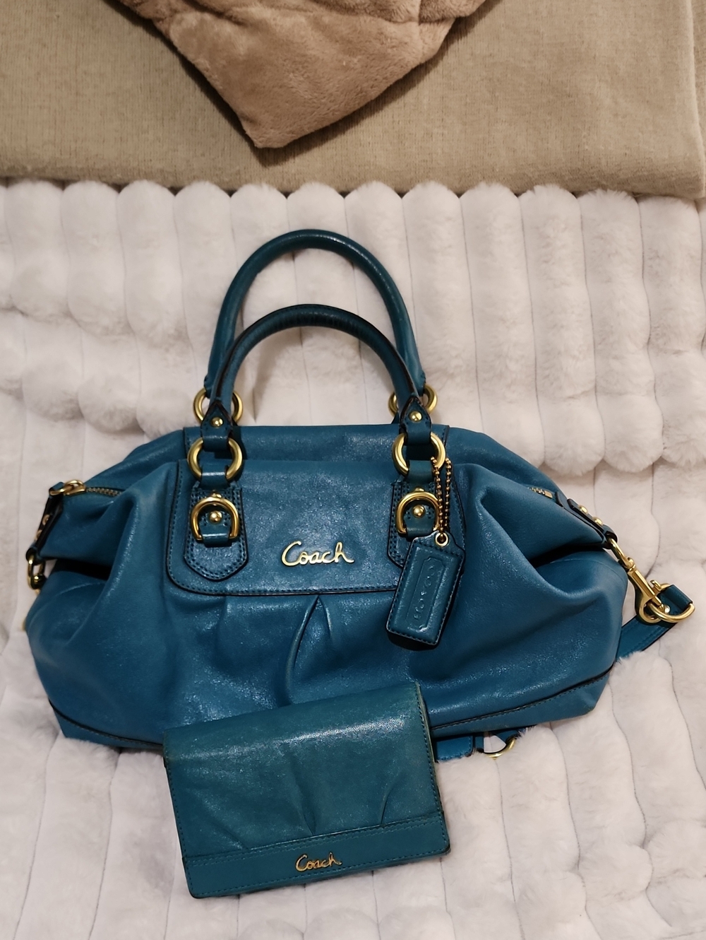 Coach Satchel & Wallet in Teal Blue